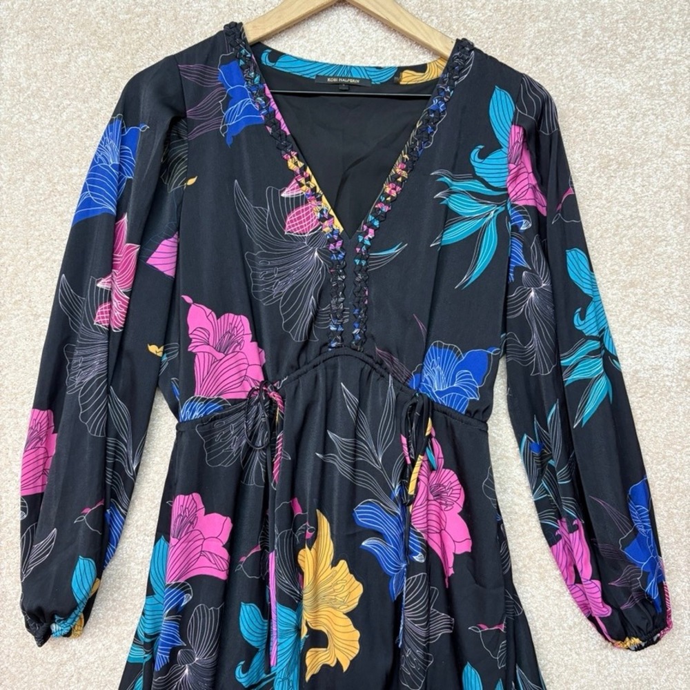 KOBI HALPERIN Dress Womens‎ Size Small Black Alexi Floral Midi Formal FLAW